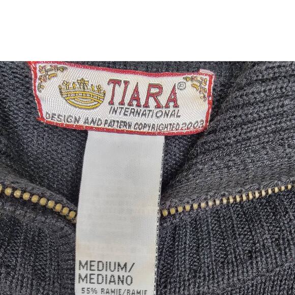 TIARA INTERNATIONAL Boho Floral Embroidered Full Zip Front Sweater - Size M - Picture 5 of 5